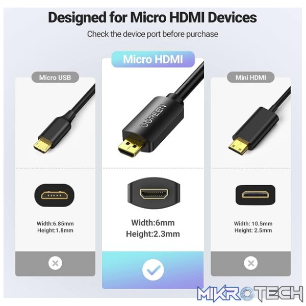 UGreen 20134 Micro HDMI Male to HDMI Female Adapter with 24K Gold-Plated Connector and Supports resolution up to 4k@60Hz - Black Colour - Image 4
