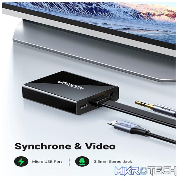 UGreen 40248 HDMI Male to VGA Female with 3.5mm Audio and Micro-USB Power Port and Supports Full HD 1080@60Hz Resolution - Black Colour - Image 4