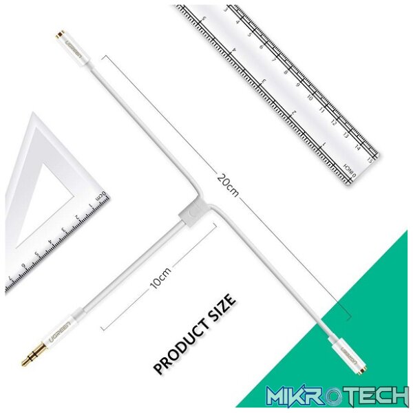UGreen 10739 3.5mm Aux Male To 2X 3.5mm Female Stereo Audio 0.25m Splitter With Gold-Plated Connection Reducing Transmission Loss And Enable 2 Headphones Connections - White Colour - Image 4