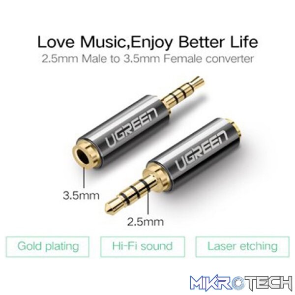 UGreen 20501 2.5mm Male to 3.5mm Female Audio Adapter with Gold-Plated Connector, Metal Casing & Connect 3.5mm Headphone to another device with 2.5mm audio jack - Black Colour - Image 2