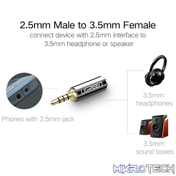 UGreen 20501 2.5mm Male to 3.5mm Female Audio Adapter with Gold-Plated Connector, Metal Casing & Connect 3.5mm Headphone to another device with 2.5mm audio jack - Black Colour - Image 4