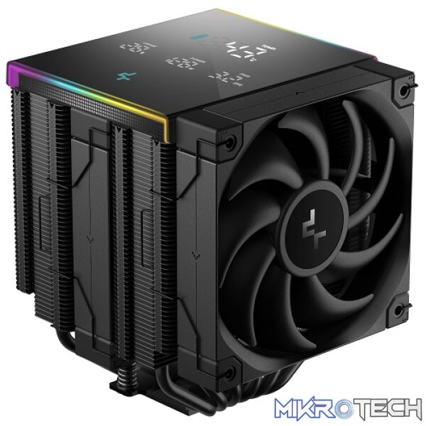 DeepCool AK620 Digital Pro Double Tower CPU Air Cooler With 6X Copper HeatPipes And 2X 120mm PWM Low Noise FDB Fans And Low-Profile Magnetic Full Status Digital LCD Display With ARGB LED Strips - Black Colour - Image 3