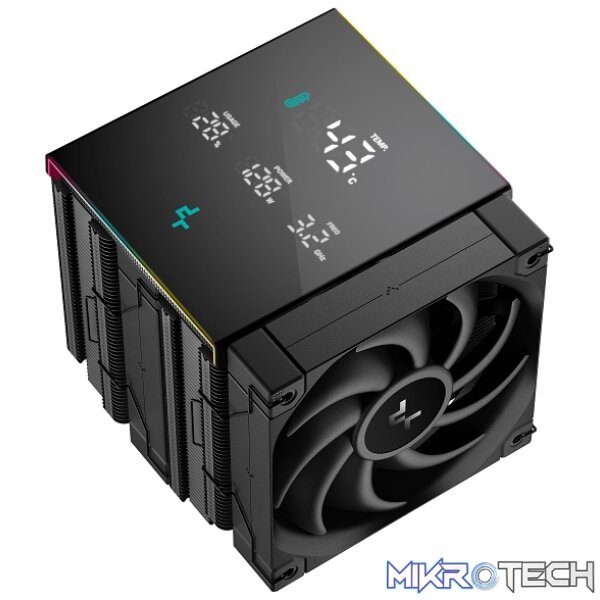 DeepCool AK620 Digital Pro Double Tower CPU Air Cooler With 6X Copper HeatPipes And 2X 120mm PWM Low Noise FDB Fans And Low-Profile Magnetic Full Status Digital LCD Display With ARGB LED Strips - Black Colour - Image 4