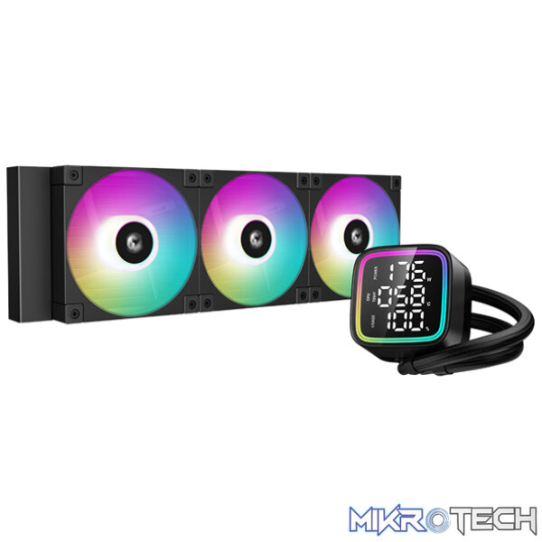Product DeepCool LD360BK A-RGB All-In-One CPU Liquid Cooler With CPU Status Digital Display, Brand New 5th Gen Pump And 3X 120mm FD12 HB PWM Fans And Max. 300W TDP - Black Colour - Image 1