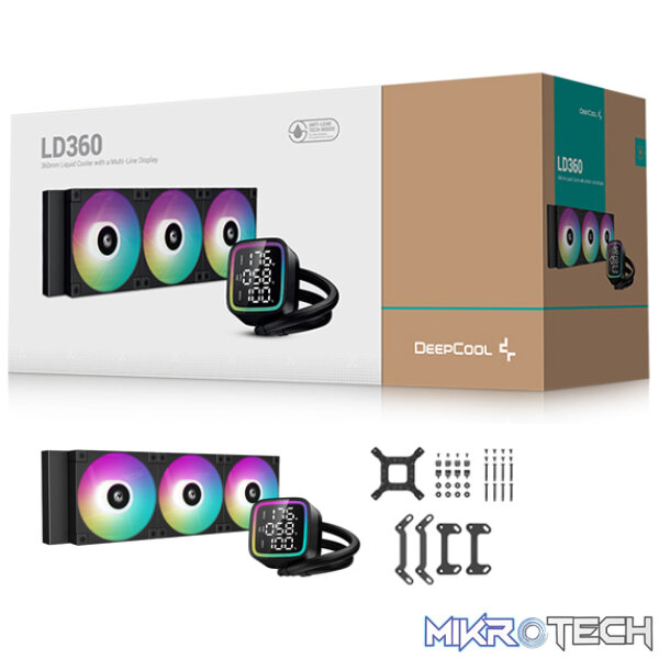 DeepCool LD360BK A-RGB All-In-One CPU Liquid Cooler With CPU Status Digital Display, Brand New 5th Gen Pump And 3X 120mm FD12 HB PWM Fans And Max. 300W TDP - Black Colour - Image 3