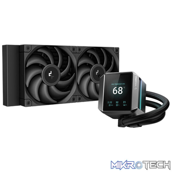 Product DeepCool Mystique 240BK All-In-One CPU Liquid Cooler With CPU Status Digital Display, Latest 5th Gen Pump With A-RGB LED Side And 2X 120mm FDB PWM Black Fans And Max. 280W TDP - Black Colour - Image 1
