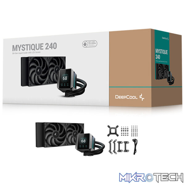 DeepCool Mystique 240BK All-In-One CPU Liquid Cooler With CPU Status Digital Display, Latest 5th Gen Pump With A-RGB LED Side And 2X 120mm FDB PWM Black Fans And Max. 280W TDP - Black Colour - Image 4