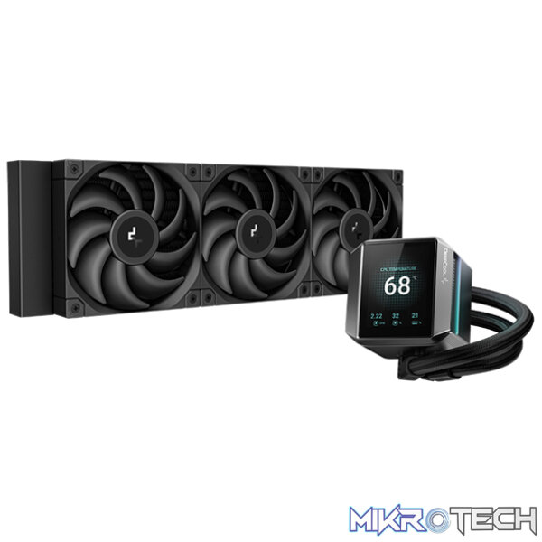 Product DeepCool Mystique 360BK All-In-One CPU Liquid Cooler With CPU Status Digital Display, Latest 5th Gen Pump With A-RGB LED Side And 3X 120mm FDB PWM Black Fans And Max. 300W TDP - Black Colour - Image 1