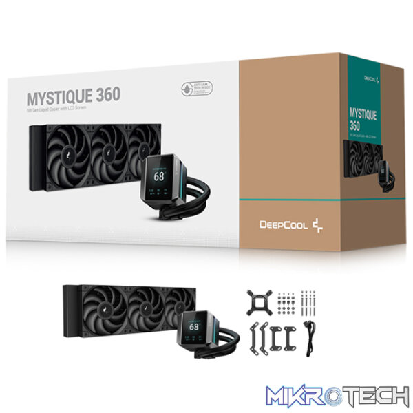 DeepCool Mystique 360BK All-In-One CPU Liquid Cooler With CPU Status Digital Display, Latest 5th Gen Pump With A-RGB LED Side And 3X 120mm FDB PWM Black Fans And Max. 300W TDP - Black Colour - Image 3