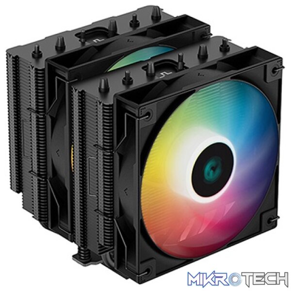 Product DeepCool AG620 BK ARGB Dual Tower CPU Air Cooler With 6X Balanced Bi-Directional Heatpipe Technology and 2X 120mm A-RGB Fans - Black Colour - Image 1