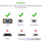 UGreen 10459 Mini DisplayPort Male to VGA W/O Audio Female Adapter with Gold-Plated Connectors & Supports Resolution up to 1080P@60Hz - Black Colour - Image 3