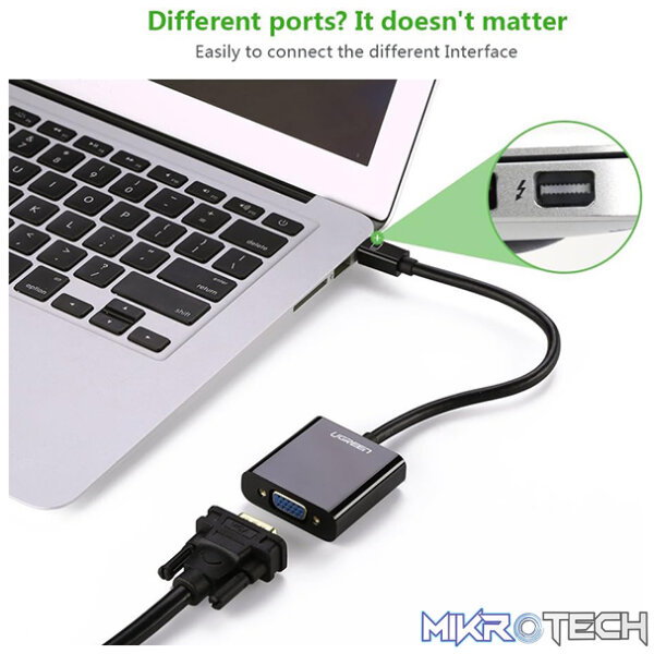 UGreen 10459 Mini DisplayPort Male to VGA W/O Audio Female Adapter with Gold-Plated Connectors & Supports Resolution up to 1080P@60Hz - Black Colour - Image 4