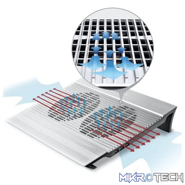 DeepCool N8 17" Notebook Cooler With Pure Aluminum Panel and Dual 140mm Fans - Silver Colour - Image 3
