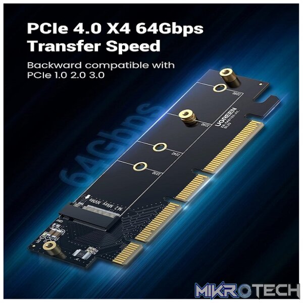 UGreen 30715 M.2 M-Key NVMe PCIe Gen4 X16 Internal Expansion Card with Heat Sink + 2X Silicone Pads and Supports High-Speed 64Gbps (max) data transfer - Image 2