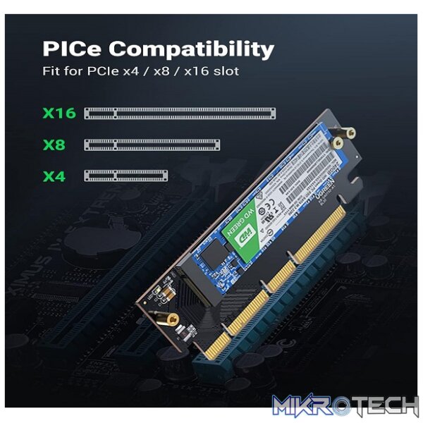UGreen 30715 M.2 M-Key NVMe PCIe Gen4 X16 Internal Expansion Card with Heat Sink + 2X Silicone Pads and Supports High-Speed 64Gbps (max) data transfer - Image 4