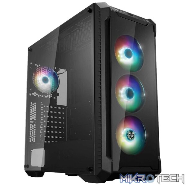Product FSP CMT520 Plus ATX Gaming Chassis With 4X 120mm Addressable RGB LED Fans Pre-Installed And Supports Up To 3X 120mm / 140mm Fans - Black Colour - Image 1
