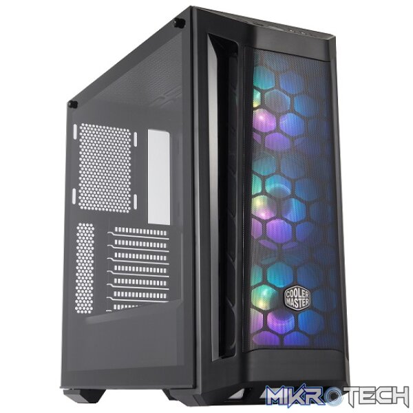 Cooler Master MasterBox MB511D ATX Tower Case With Mesh Geode Front Panel, 2X USB-A V3.2 Gen1, 3X 120MM Pre-Installed ARGB Fan And Tempered Glass Side Panel - Black Colour - Image 3