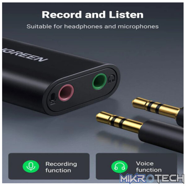 UGreen 30724 USB2.0 A Male To 3.5mm AUX External Sound 15cm Cabled Adapter For 3.5mm Audio And Microphone (TRS) Connections - Black Colour - Image 5