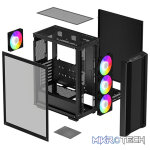 DeepCool CC560 ARGB V2 E-ATX Mid-Tower Case With Full-Sized Tempered Glass Window and 4X 120mm A-RGB Fans Pre-Installed - Black Colour - Image 4