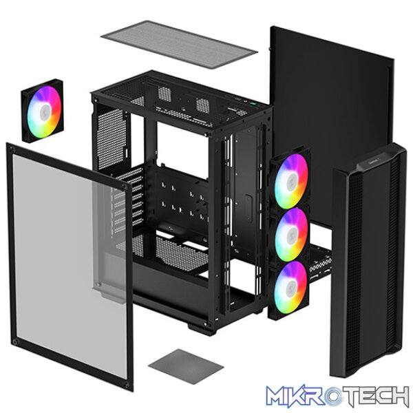 DeepCool CC560 ARGB V2 E-ATX Mid-Tower Case With Full-Sized Tempered Glass Window and 4X 120mm A-RGB Fans Pre-Installed - Black Colour - Image 4