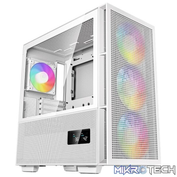 Product DeepCool CH560 Digital ATX Mesh Front Mid-Tower With Built-in Dual Status Digital LCD Display And 3X Front 140mm + 1X Rear 120mm ARGB Fans And Tempered Glass Side Panel - White Colour - Image 1
