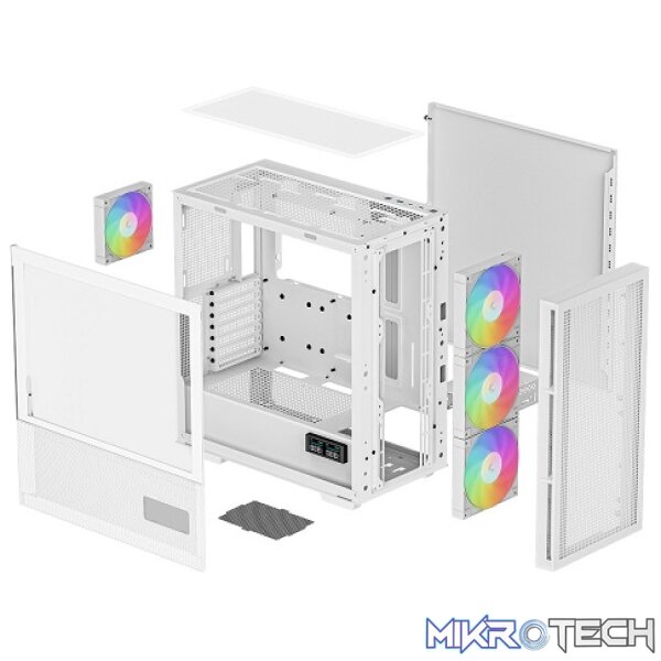 DeepCool CH560 Digital ATX Mesh Front Mid-Tower With Built-in Dual Status Digital LCD Display And 3X Front 140mm + 1X Rear 120mm ARGB Fans And Tempered Glass Side Panel - White Colour - Image 4