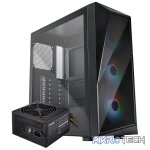 Cooler Master CMP520 ATX Tower Case With Built-in Elite Nex PN600W 230V Power Supply With Mesh Geode Front Panel And 3X 120mm ARGB Fans Plus 1X 120mm Black Fan Pre-Installed - Black Colour
