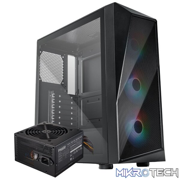 Product Cooler Master CMP520 ATX Tower Case With Built-in Elite Nex PN600W 230V Power Supply With Mesh Geode Front Panel And 3X 120mm ARGB Fans Plus 1X 120mm Black Fan Pre-Installed - Black Colour - Image 1
