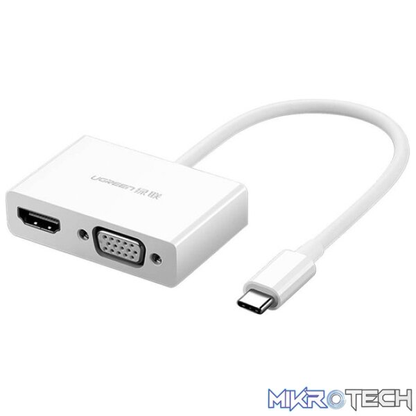 Product UGreen 30843 USB-C Male to HDMI (W/Aud) & VGA (W/O Aud) Female Adapter with Solid Nickle-Plated Connecor and Supports Resolution up to 1080P@60Hz - White Colour - Image 1