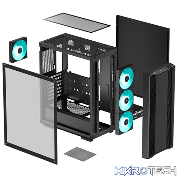 DeepCool CC560BK-V2 ATX Mid-Tower Case With 4X Pre-Installed 120mm LED Fans And Full-Sized Tempered Glass Side-Panel And Well-Ventilated Front Panel Design - Black Colour - Image 4