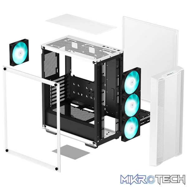 DeepCool CC560WH-V2 ATX Mid-Tower Case With 4X Pre-Installed 120mm LED Fans And Full-Sized Tempered Glass Side-Panel And Well-Ventilated Front Panel Design - White Colour - Image 5