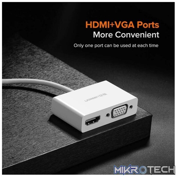 UGreen 30843 USB-C Male to HDMI (W/Aud) & VGA (W/O Aud) Female Adapter with Solid Nickle-Plated Connecor and Supports Resolution up to 1080P@60Hz - White Colour - Image 4