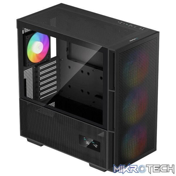 Product DeepCool CH560 Digital ATX Mesh Front Mid-Tower With Built-in Dual Status Digital LCD Display And 3X Front 140mm + 1X Rear 120mm ARGB Fans And Tempered Glass Side Panel - Black Colour - Image 1
