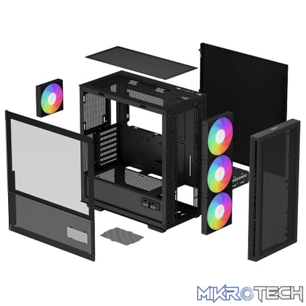 DeepCool CH560 Digital ATX Mesh Front Mid-Tower With Built-in Dual Status Digital LCD Display And 3X Front 140mm + 1X Rear 120mm ARGB Fans And Tempered Glass Side Panel - Black Colour - Image 4