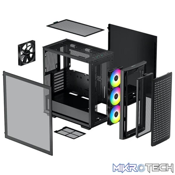 DeepCool CK560 E-ATX Mid-Tower Case With 3X 120mm ARGB Front Fans, 1X 140mm Rear Fan And Full-Sized Tempered Glass Panel - Black Colour - Image 3