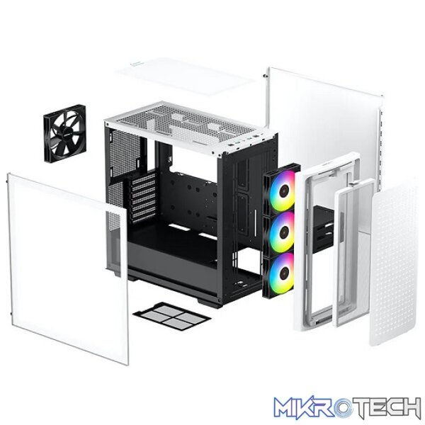 DeepCool CK560 E-ATX Mid-Tower Case With 3X 120mm ARGB Front Fans + 1X 140mm Rear Fan & Full-sized Tempered Glass Panel - White Colour - Image 4