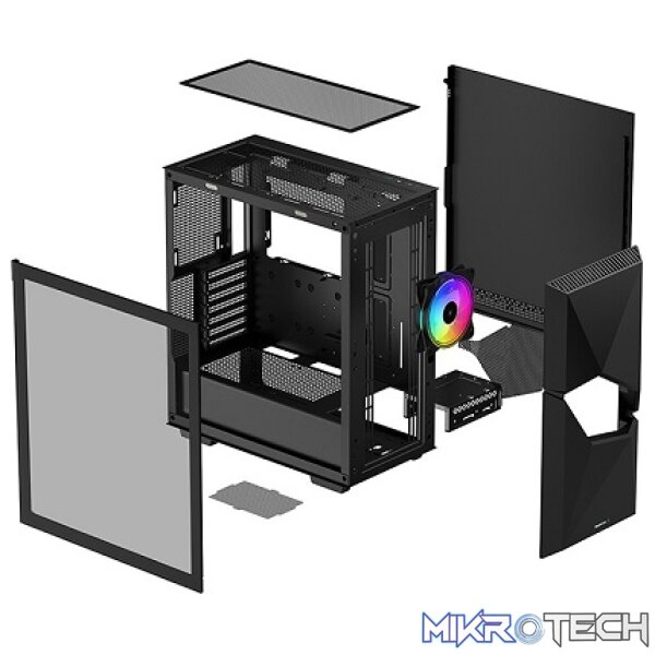 DeepCool Cyclops ATX Mid-Tower With Top I/O Panel Including 1X USB3.0 And 1X USB-C Port And 1X Front CF120MM ARGB Fan And Tempered Glass Side Panel - Black Colour - Image 4