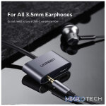 UGreen 50596 USB-C Male to 3.5mm and USB-C Female Adapter Supporting Analogue Audio Output Only - Grey Colour - Image 2