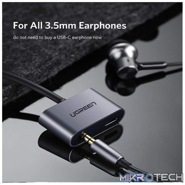 UGreen 50596 USB-C Male to 3.5mm and USB-C Female Adapter Supporting Analogue Audio Output Only - Grey Colour - Image 2