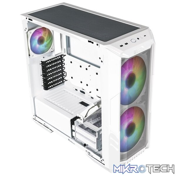 Cooler Master HAF 500 ATX Mid-Tower Gaming Chassis With Tempered Glass Side Panel And Dual 200mm ARGB Front Fans - White Colour - Image 2