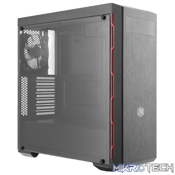 Product Cooler Master MasterBox MB600L ATX Case With Optical Drive, Red Trim And Edge-to-Edge Transparent Acrylic Side Panel - Black Colour - Image 1