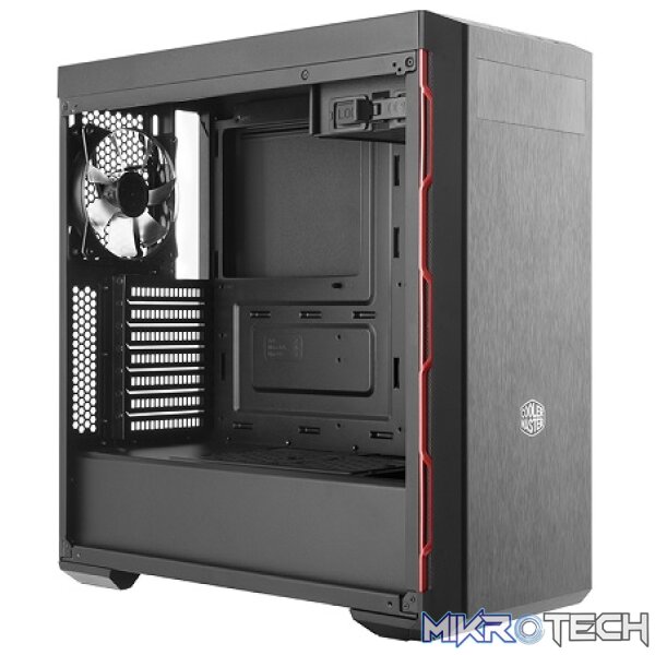 Cooler Master MasterBox MB600L ATX Case With Optical Drive, Red Trim And Edge-to-Edge Transparent Acrylic Side Panel - Black Colour - Image 2
