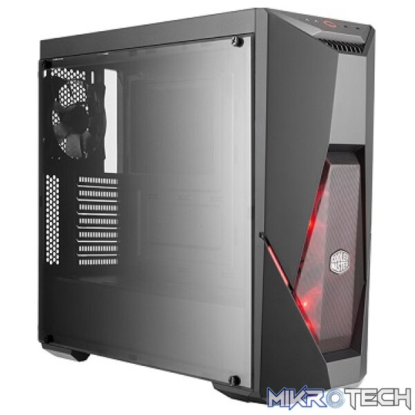 Product Cooler Master MasterBox K500L ATX Mid-Tower With Side Panel And LED Strip in Front Of Case And Two Red LED Fans Pre-Installed - Black Colour - Image 1