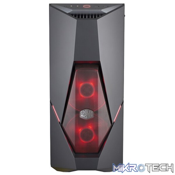 Cooler Master MasterBox K500L ATX Mid-Tower With Side Panel And LED Strip in Front Of Case And Two Red LED Fans Pre-Installed - Black Colour - Image 2