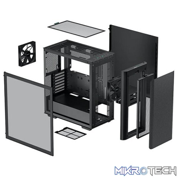 DeepCool CK500 E-ATX Mid-Tower Case With 2X Pre-Installed 140mm Performance Front+Rear Fans & Full-Sized Tempered Glass Side Panel - Black Colour - Image 4