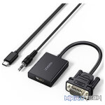 UGreen 50945 VGA Male To HDMI Female Adapter With 3.5mm Audio And USB-C Female Power Port And Support Resolution Up To 1080P@60Hz - Black Colour