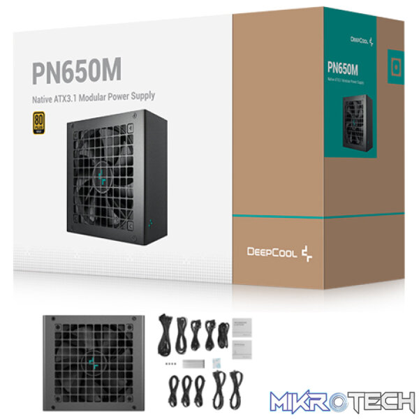 DeepCool PN650M 650W 80+ Gold And Cybenetics Gold Certified ATX 12V V3.1 Full Modular Power Supply With 120mm FDB Fan, Full Bridge SRC LLC+DC-to-DC Conversion & Active PFC Design - Black Colour - Image 5