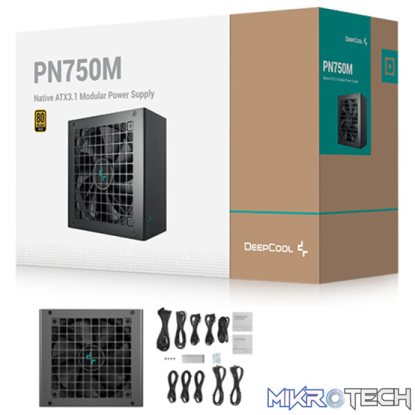 DeepCool PN750M 750W 80+ Gold And Cybenetics Gold Certified ATX 12V V3.1 Full Modular Power Supply With 120mm FDB Fan, Full Bridge SRC LLC+DC-to-DC Conversion & Active PFC Design - Black Colour - Image 5