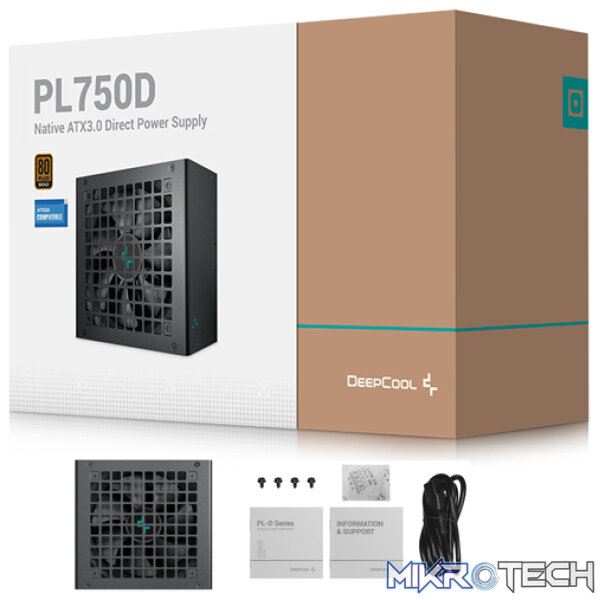 DeepCool PL750D 750W 80+ Bronze ATX 12V V3.0 Direct Cable Power Supply WIth 1X 12VHPWR Cable And Active PFC And 1X 120mm Hydro Bearing Fan - Black Colour - Image 5