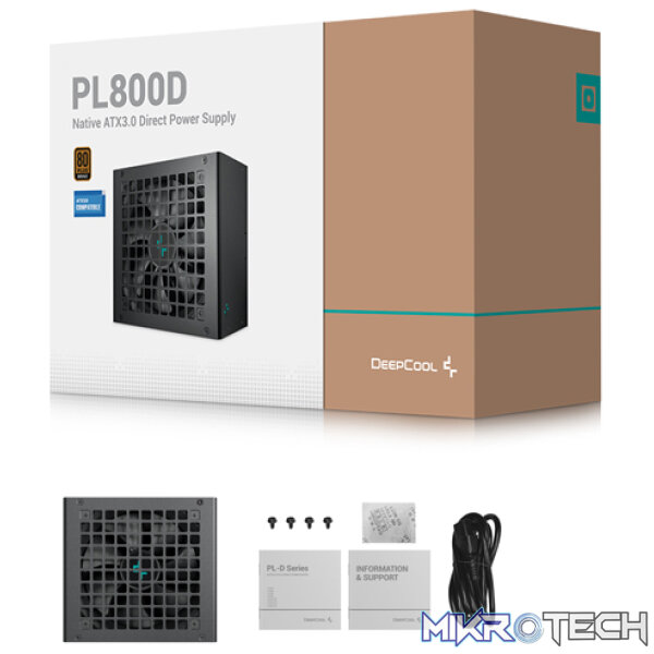 DeepCool PL800D 800W 80+ Bronze ATX 12V V3.0 Direct Cable Power Supply WIth 1X 12VHPWR Cable And Active PFC And 1X 120mm Hydro Bearing Fan - Black Colour - Image 5